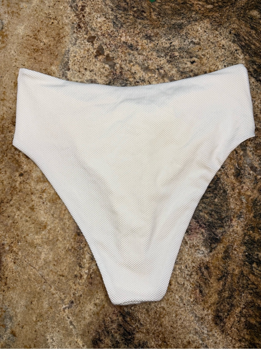aerie White Textured High-Waist Thong Bikini Bottoms